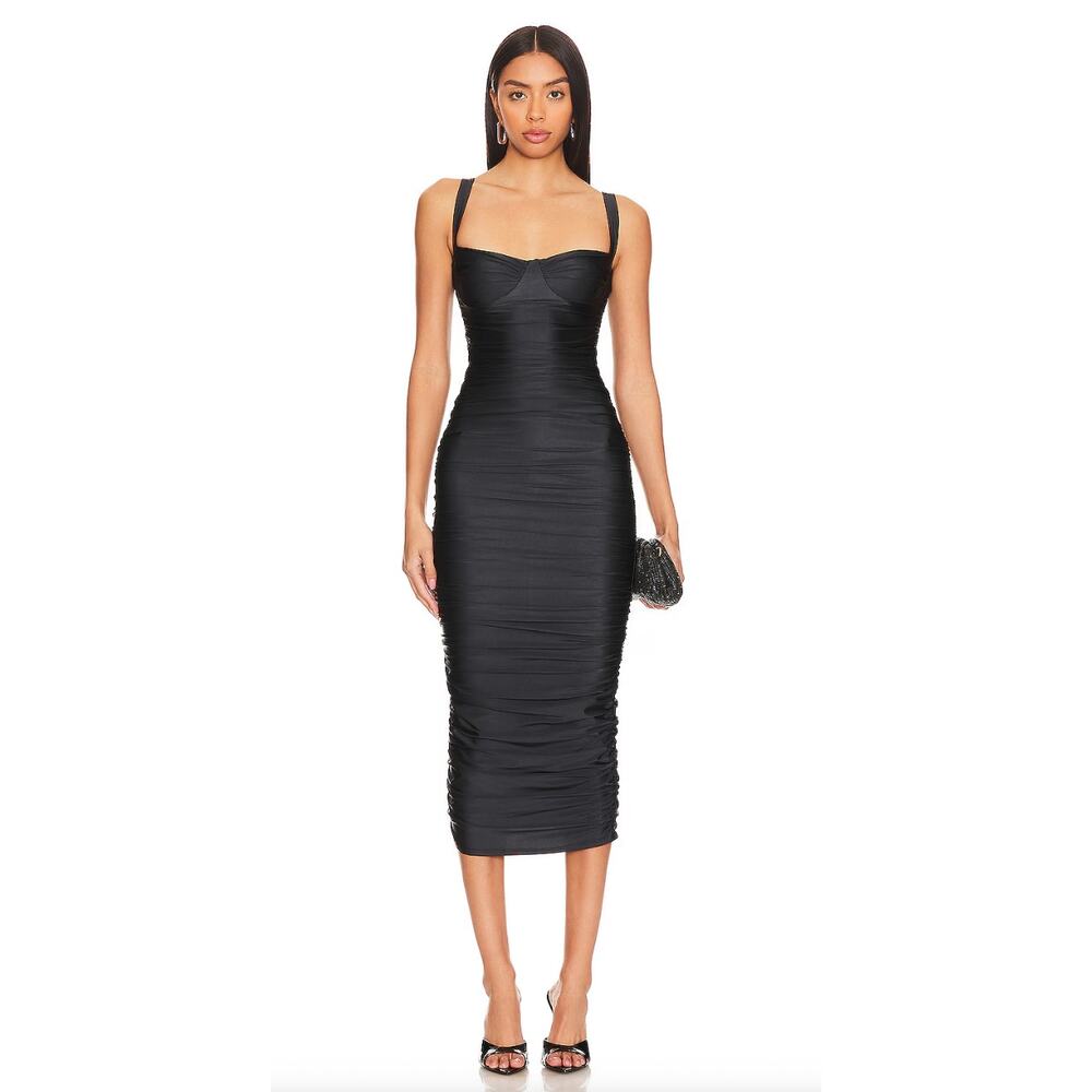 Women's Good American Bust Cup Ruched Midi Dress in Black size S Glam Mobwife